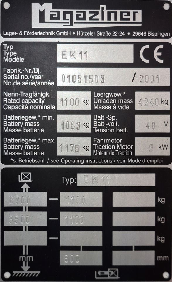 Hochregalstapler Magaziner EK 11 wenig Betriebsstunden in Dermbach