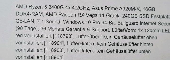Gaming PC AMD Ryzen 5 3400G, 16GB DDR4-RAM, 240GB SSD Festplatte in Hamm