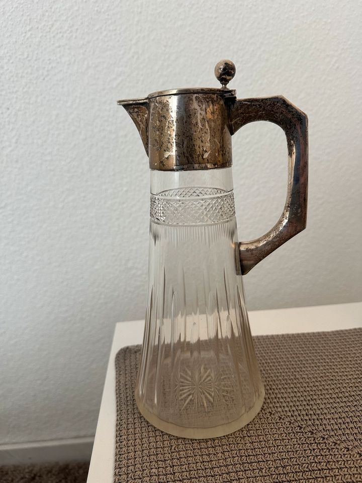 Glaskaraffe Jugenstil mit silberne Fassung Antik Silber in Kelsterbach