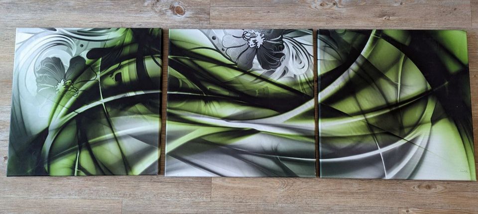 3 Bilder grün Deko Bild Blume auf Holzrahmen gespannt in Kutenholz