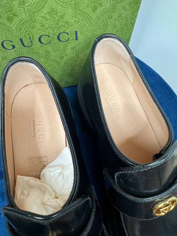 Gucci GG Damen Loafer Schuhe Stiefel Schwarz Leder Gr. 37 Neu in Wolnzach