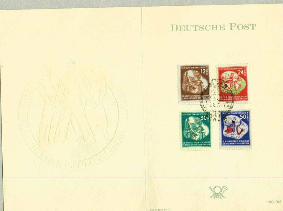 ALTE POSTKARTE 1951 III. WELTFESTSPIELE DER JUGEND M. BRIEFMARKEN in Berlin