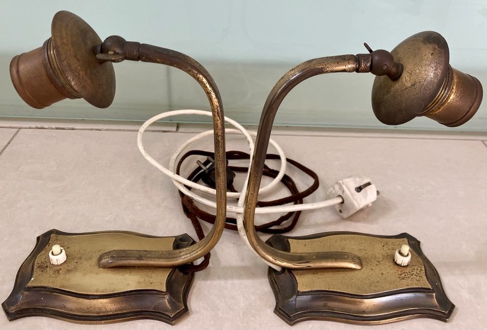 2 Antike Tischlampen Gestelle Messing ohne Lampenschirm DRGM 1920 in St. Leon-Rot