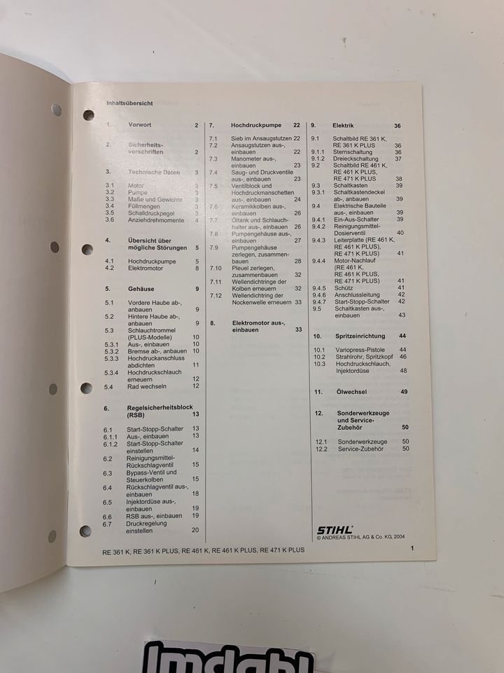 Stihl  Handbuch Reiniger 361,461,471 in Düren