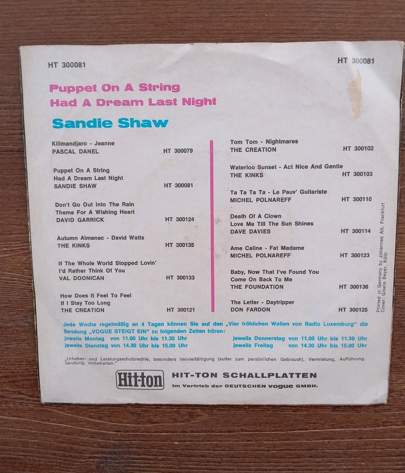 Single, Sandie Shaw, Grand Prix de la Chanson 1967, England in Bamberg
