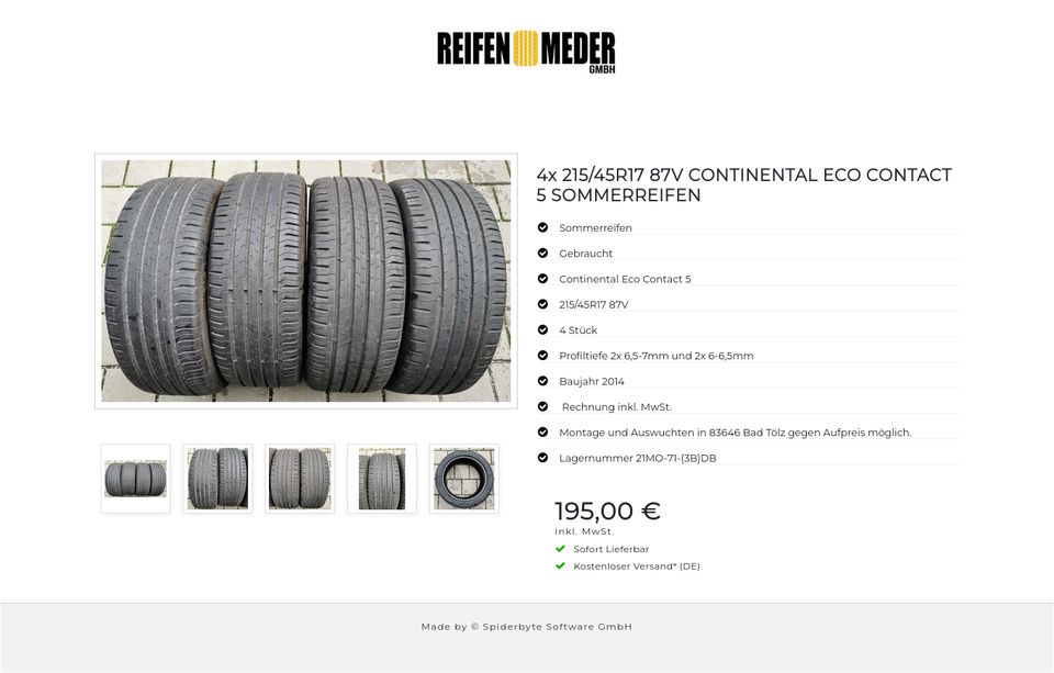 4x 215/45R17 87V CONTINENTAL ECO CONTACT 5 SOMMERREIFEN #8001 in Bad Tölz