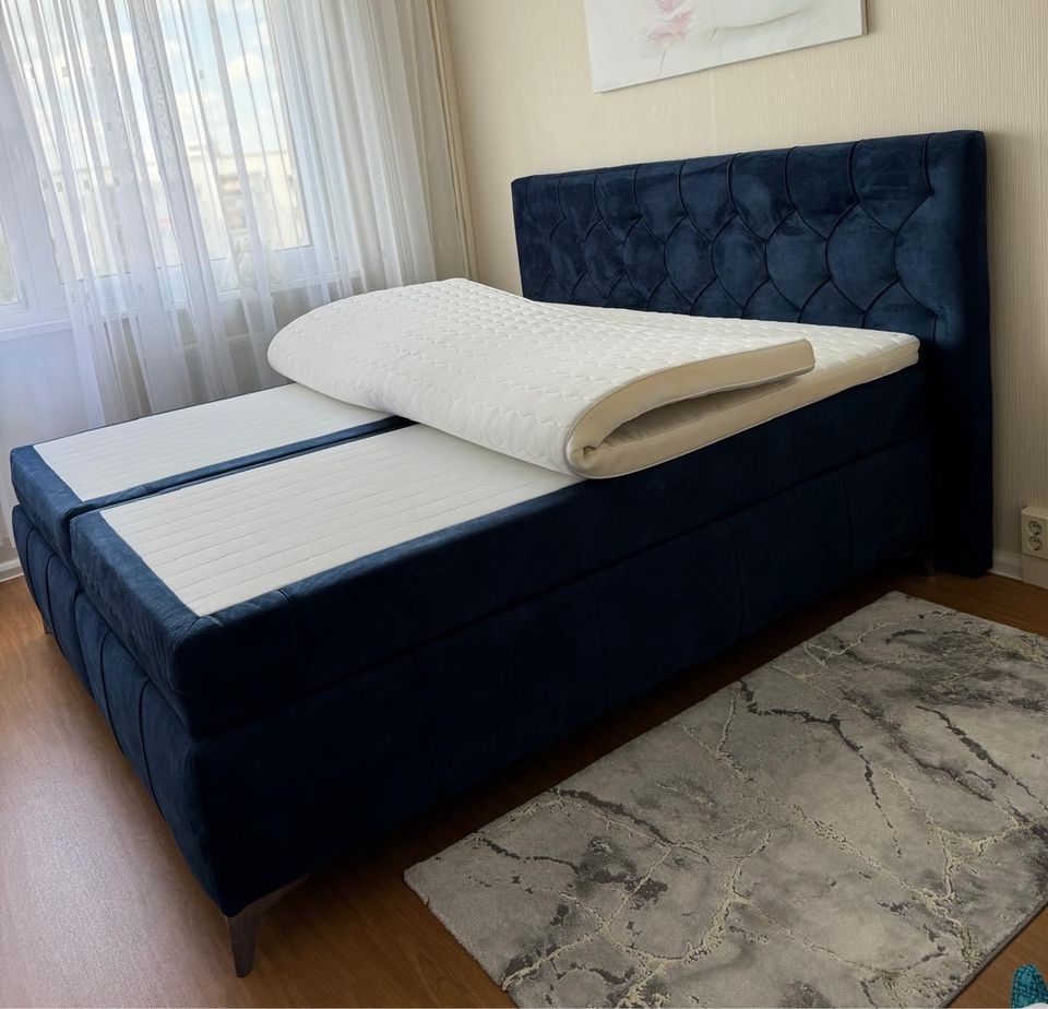 Boxspringbett 180x200 cm (mondscheinblau) mit Matratze & Topper in Jena