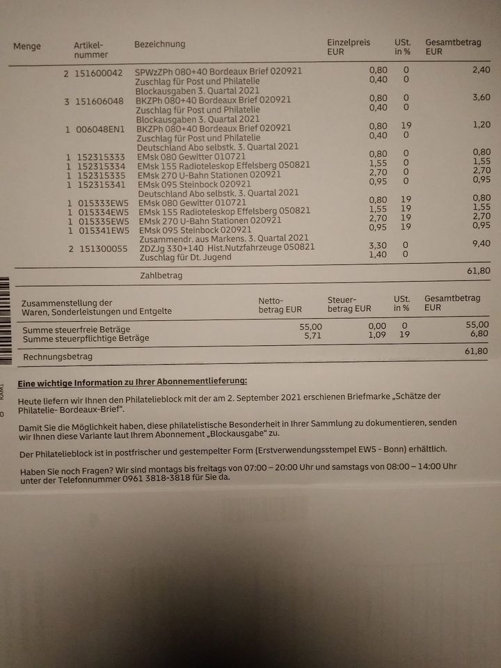 Briefmarken 3.Q./ 2021 Bundesrepublik Deutschland BRD postfrisch in Mönchengladbach