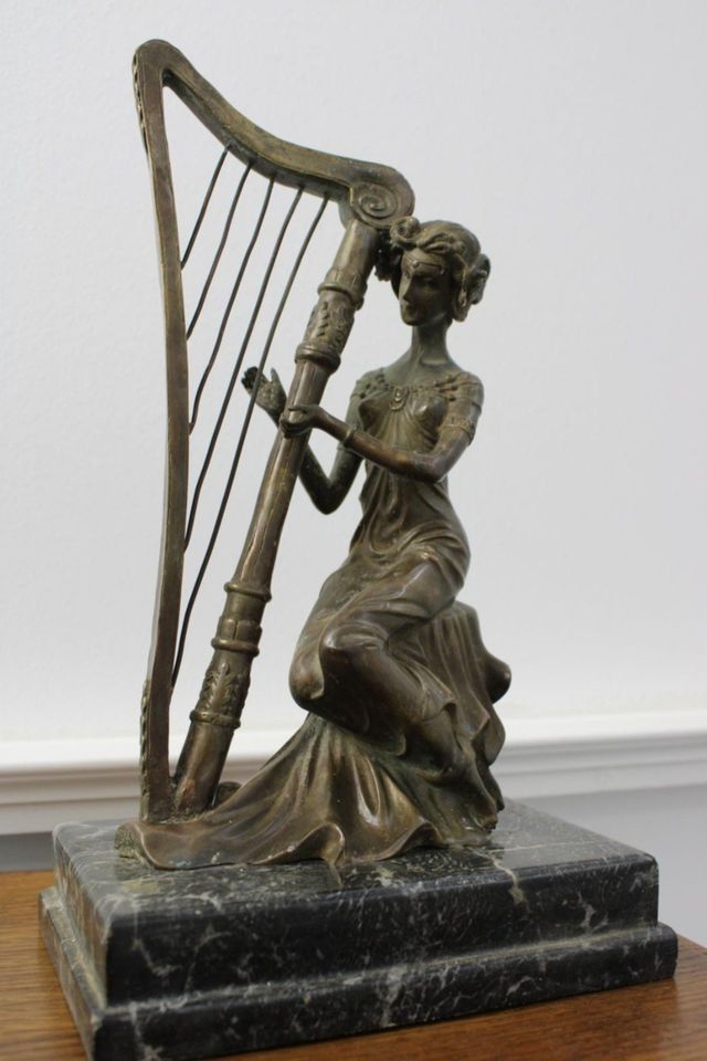 Kst047 Bronzefigur Frau spielt Harfe um 1930 Frankreich Bronze in Wuppertal