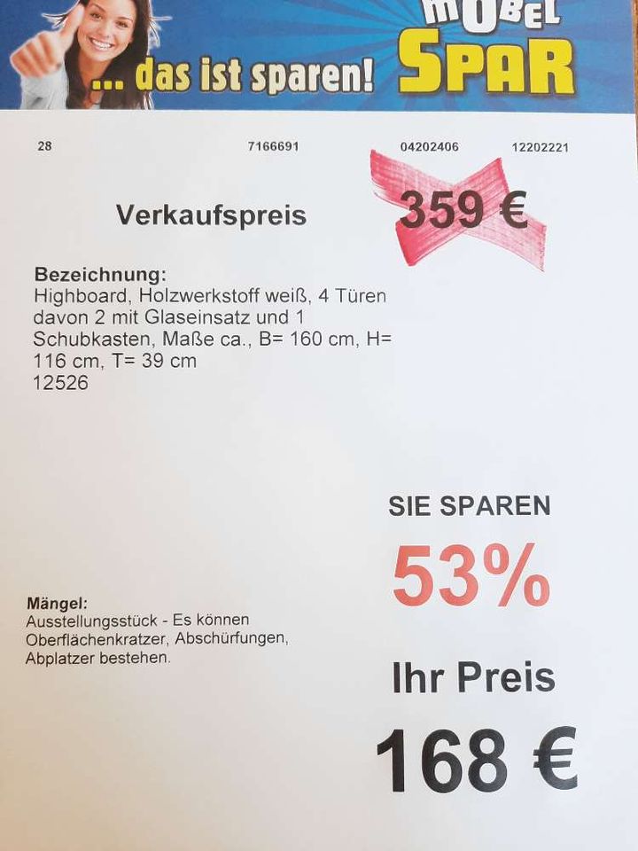 Highboard, Weiß statt 359 € in Glauchau