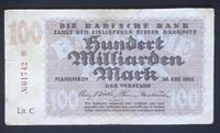 100 Mrd. Mark Baden 1923 BAD13 Geldschein Banknote Baden-Württemberg - Trossingen Vorschau