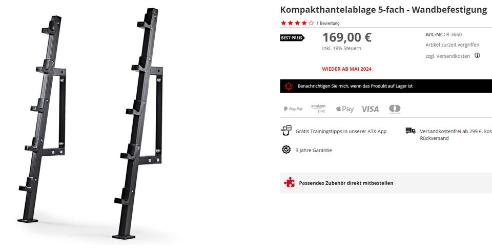 Wandhalterung Hantelständer ATX für 5 Hanteln NEU nogym80 nocybex in Burgkunstadt