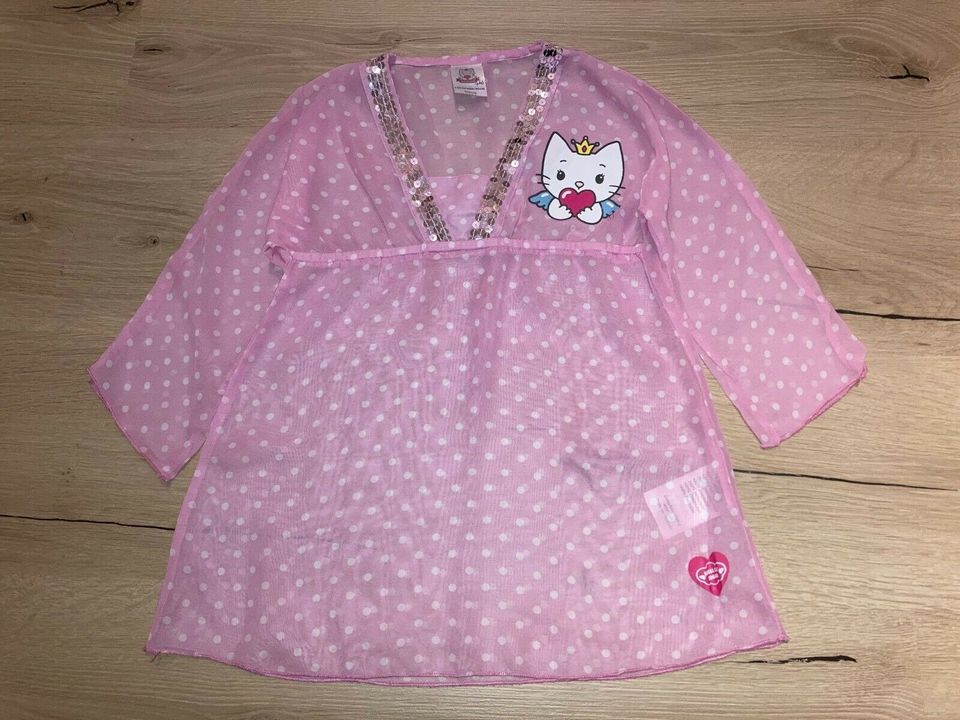 Bluse dünn Pailletten Katze rosa weiße Punkte Gr. 104/110 in Borgentreich