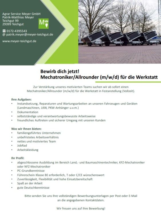 Mechatroniker/Allrounder (m/w/d) für die Werkstatt in Wahrenholz