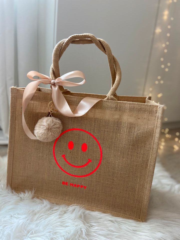 Jute Tasche Shopper smily Beutel in Stockelsdorf