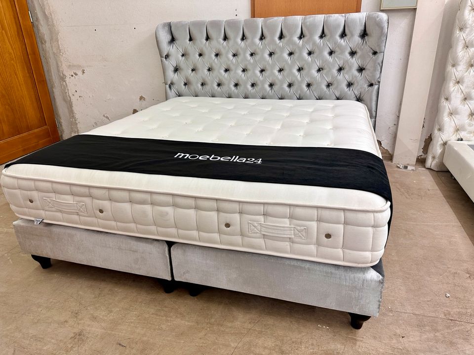 Luxus Boxspringbett Verdon 180x200 inkl. Premium Matratze Silber/Grau Polsterbett Doppelbett in Berlin