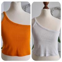 ♡ 2er Set cropped Tops one shoulder orange & weiß ♡ Baden-Württemberg - Ettlingen Vorschau