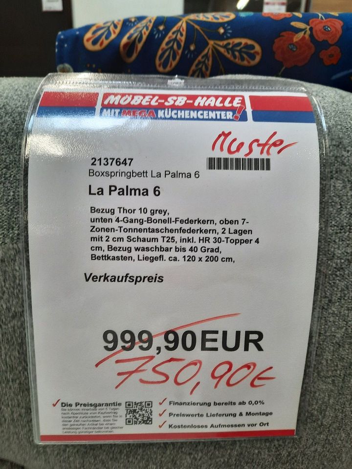 Boxspringbett La Palma grau Taschenfederkern statt 999,90€ in Kulmbach