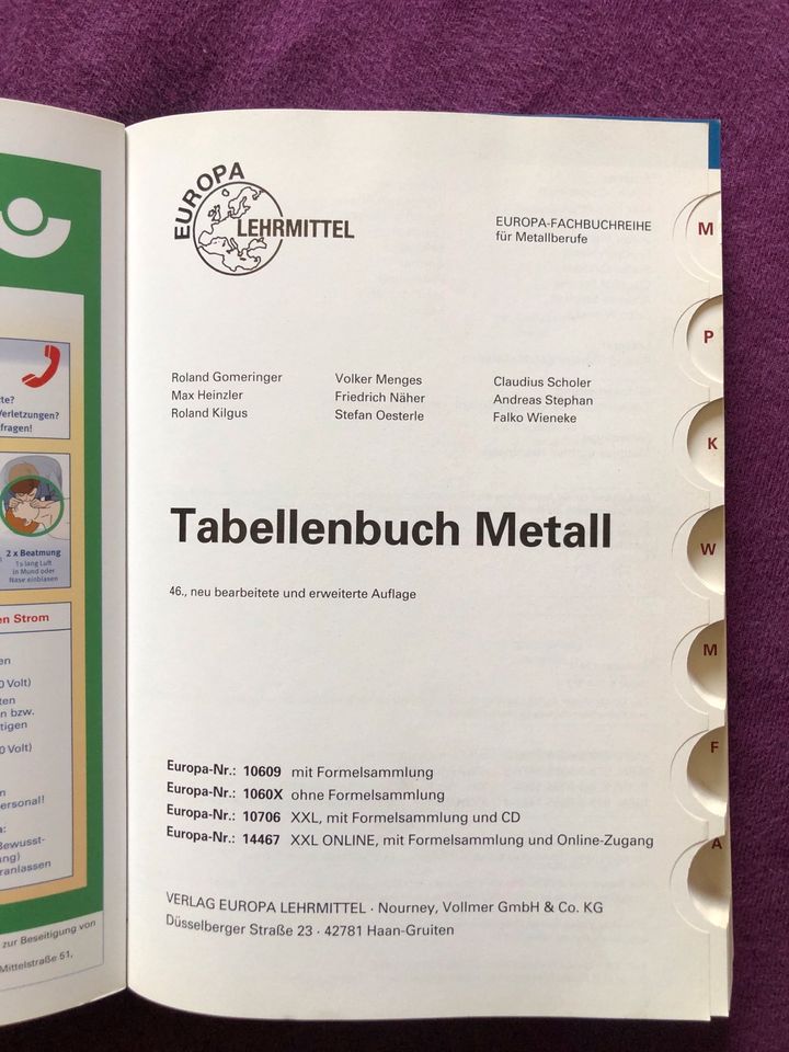 Tabellenbuch Metall in Altdorf bei Nürnberg