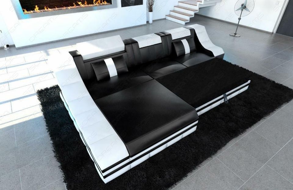 Sofa Turino L Leder Couch als modernes Ecksofa mit LED Licht in Berlin