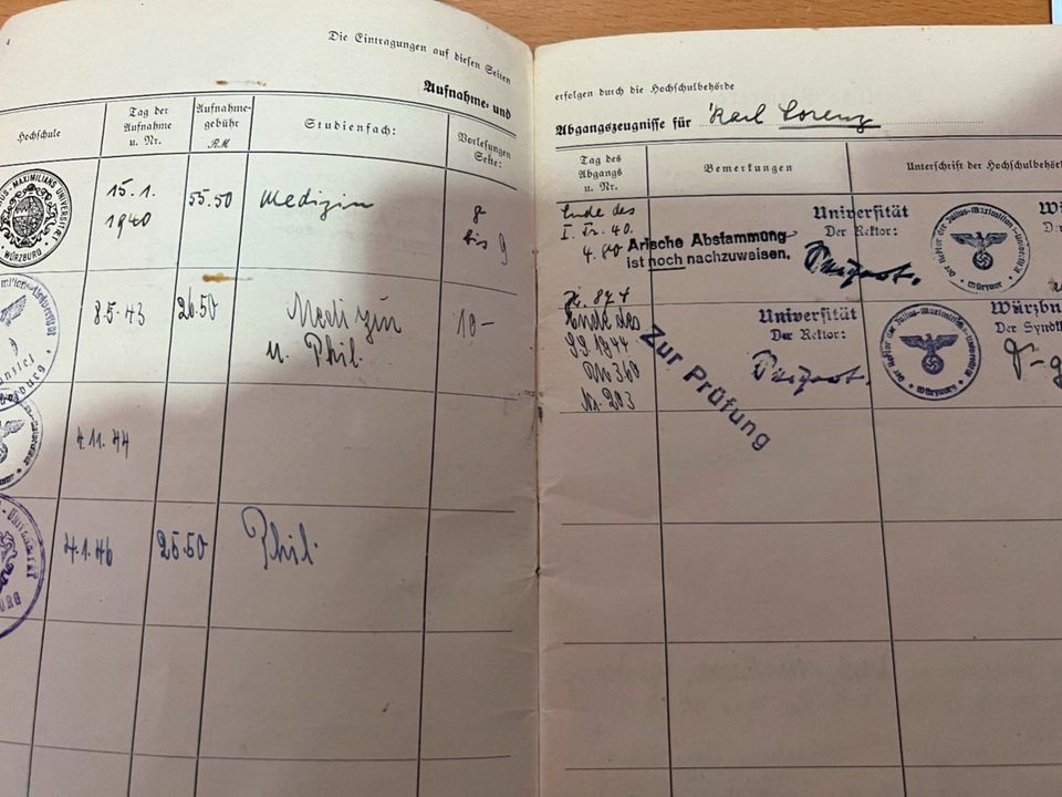 Studienbuch vom 8.02.1940 in Dinslaken
