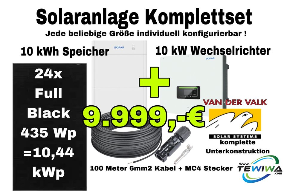 ☀️ █ 10 kWp Full-Black Komplettset im Winter-Angebot ! █ ✅ 10 kW Hybridwechselrichter mit 10 kWh Speicher, Premium UK, Kabel und Stecker - Photovoltaik Anlage PV Solaranlage Solar in Berlin