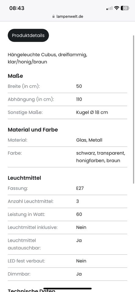 Hängeleuchte dreiflammig in Obernzell