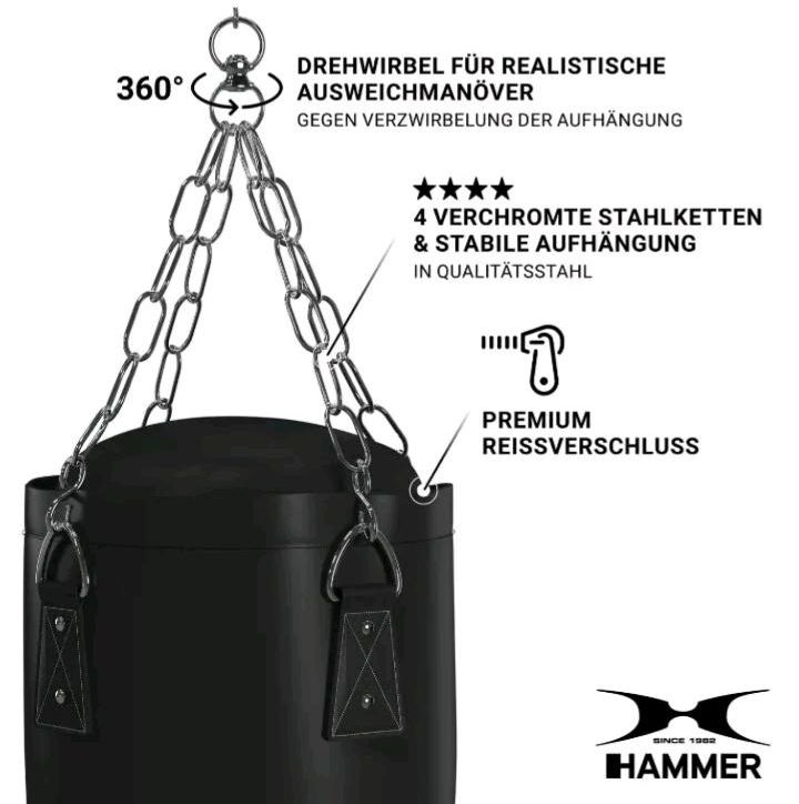 HAMMER Boxsack Premium BlackKick 120 cm Qualitäts-Kunstleder 34kg in Raunheim