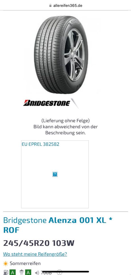 4x Sommerreifen Bridgestone Alenza 001, 245/45 R20, 275/40 R20 in Halstenbek