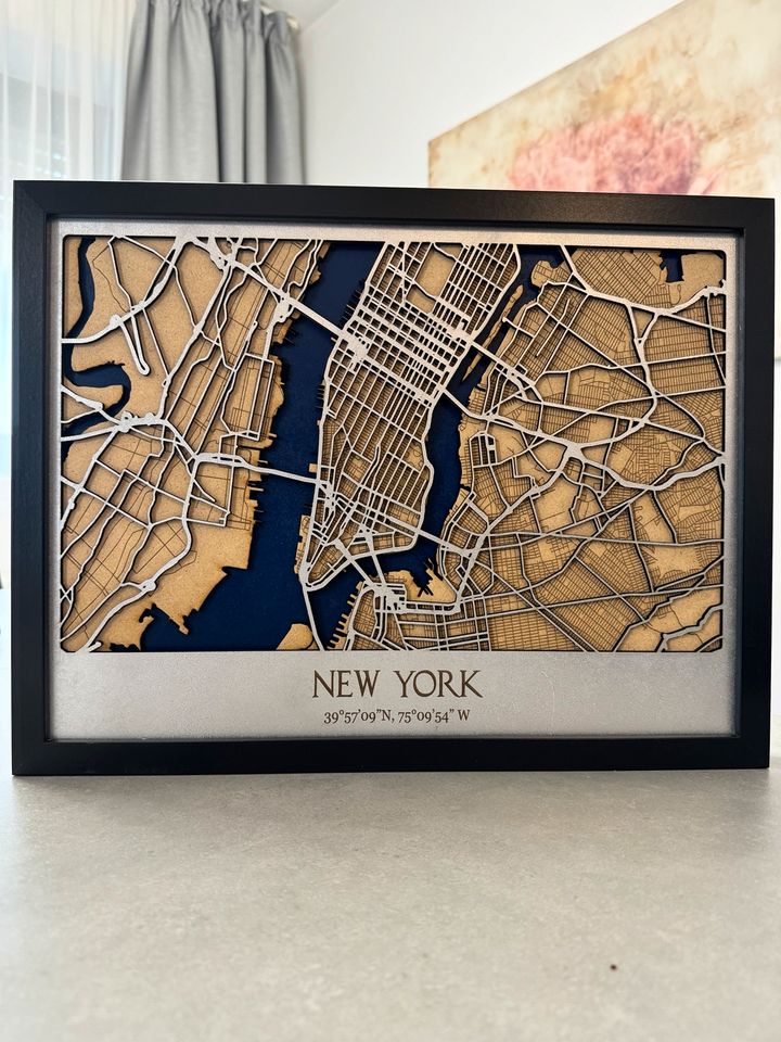 New York Stadtkarte mit 3 Holzlagen in 3D Struktur, 30x40cm in Schloß Holte-Stukenbrock