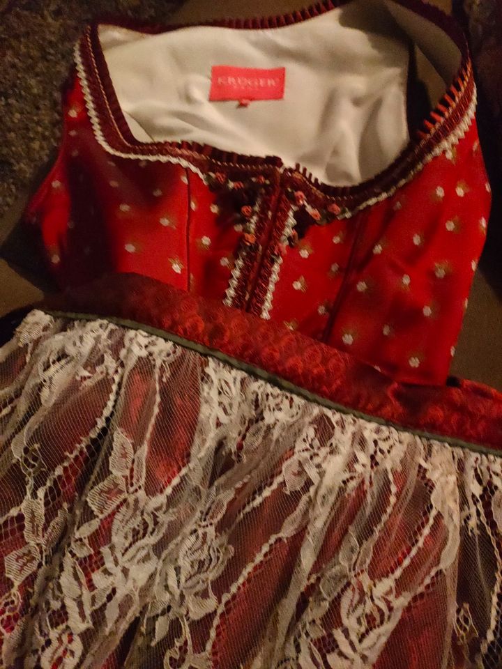 Dirndl Kleid Trachtenkleid krüger 38 rot weiß spitze in Obersontheim
