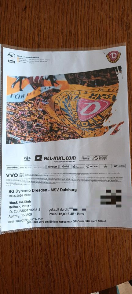SG Dynamo Dresden - MSV Duisburg K4 Kind Karte in Bautzen