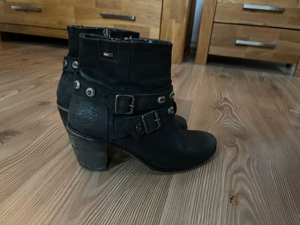 T.Hilfiger 38 Ankle Boots Stiefelette Stiefel Biker Leder schwarz in Düsseldorf