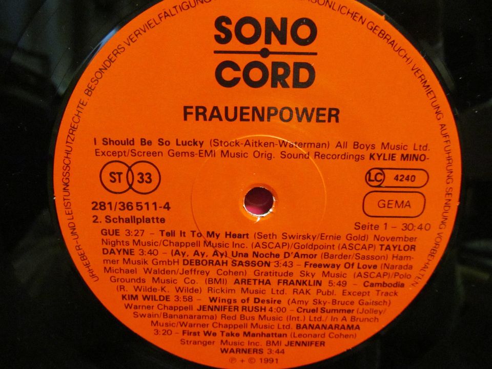 LP "Frauenpower", Pop Rock Compilation 1991, Schallplatte in Kumhausen