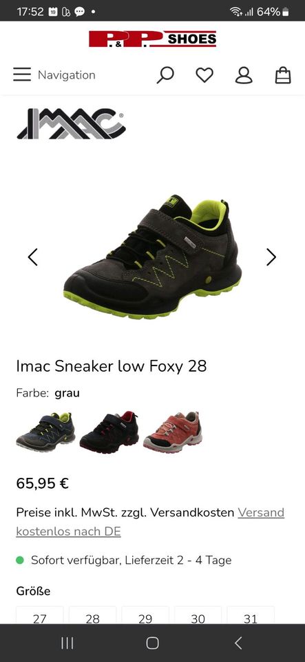 Imac Sneaker low Foxy in grau Gr.32 inkl. neuer Komfortsohle in Münster-Sarmsheim