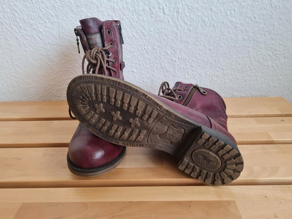 Mustang Stiefelette bordeaux gefüttert Gr.38 *WIE NEU* in Dinslaken