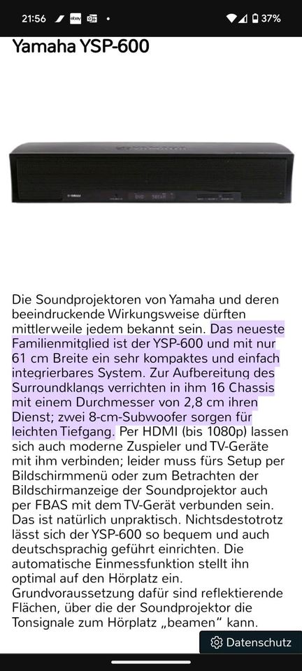 YAMAHA YSP-600 Heimkino Soundsystem in Kiel