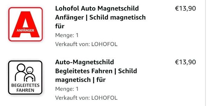 Magnetische Autoschilder -  BF17 "Anfänger/Begleitetes Fahren" in Kirchlinteln