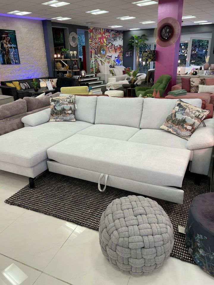 Schlafsofa mit Stauraum - 280x180 cm - Webstoff Silver in Bocholt