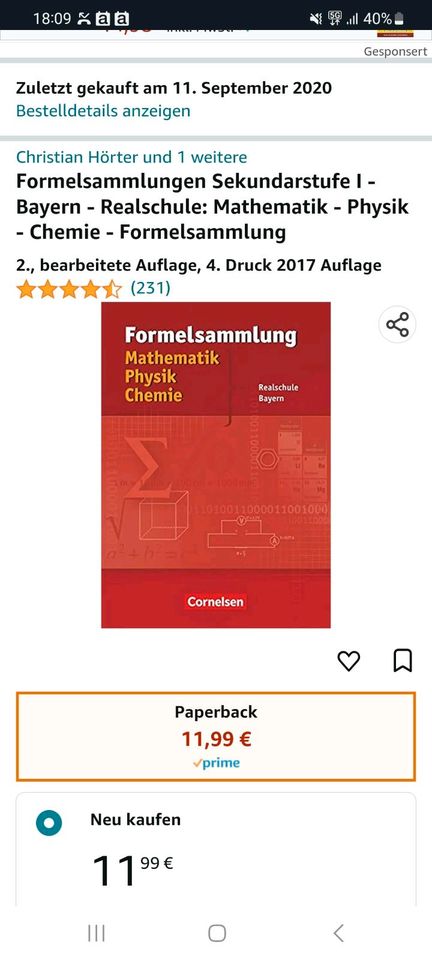 Formelsammlung Mathe, Physik, Chemie Realschule in Peißenberg