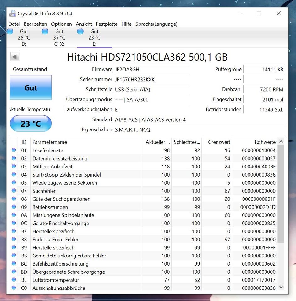 3,5" Festplatte Computer HDD Hitachi HDS721050CLA362 500GB SATA in Übersee