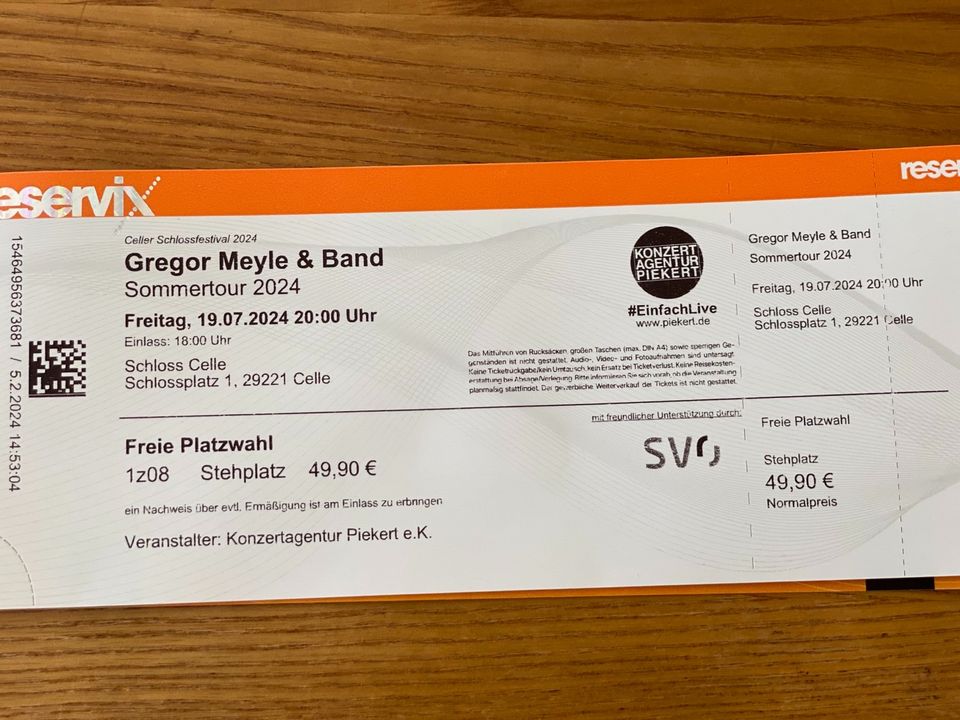 Gregor Meyle & Band 2x Karten in Handorf
