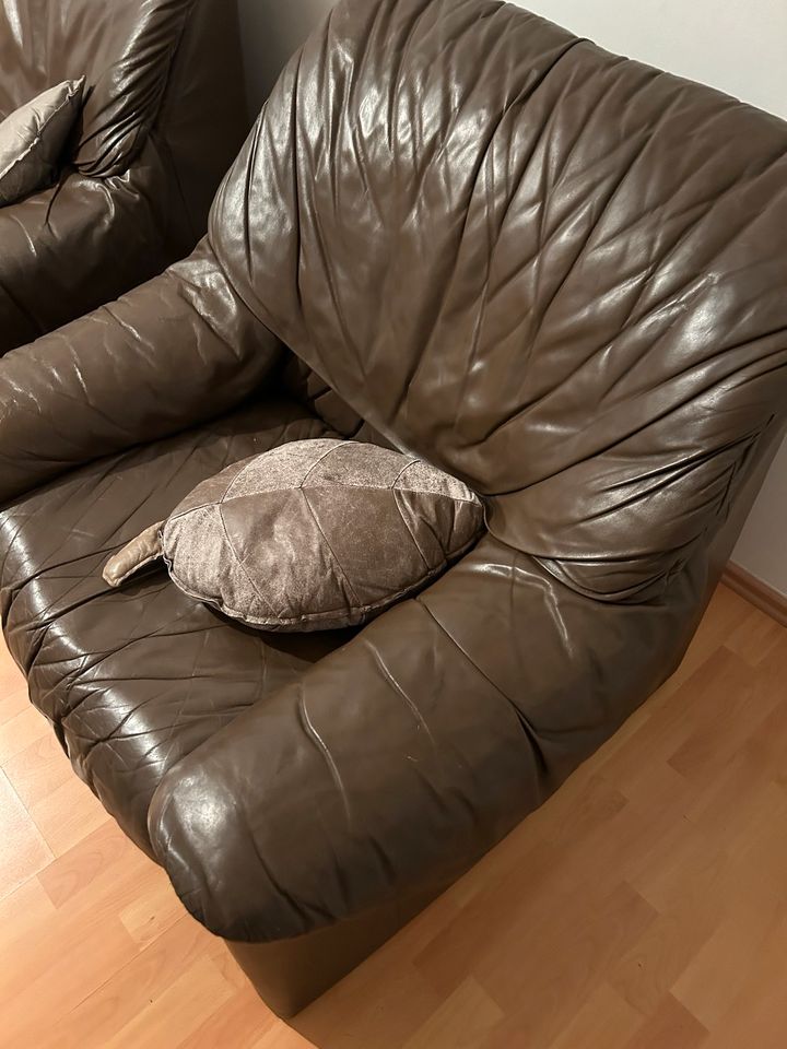 3er Set Leder Couch Sofa 1er 2er 3er braun in Walderbach