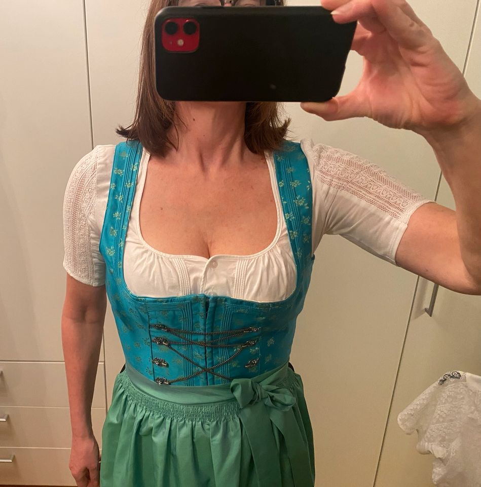 Wenger Dirndl 40/42 Türkis, Grün, Schwarz klassisch Schnürung in Unterhaching