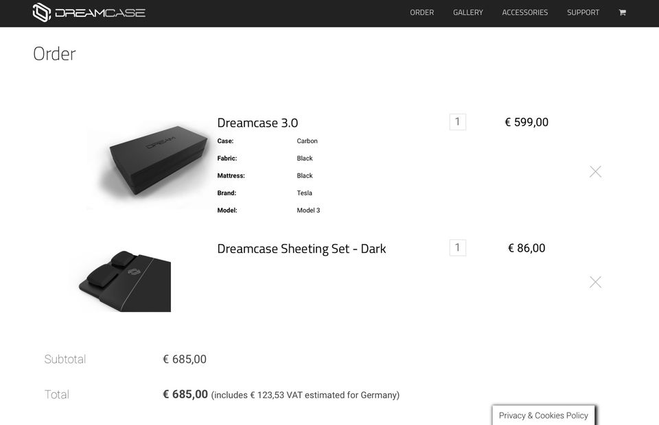 Dreamcase schwarz für Tesla Model 3 (mit Bettzeug und Bettbezug) in Sonneberg