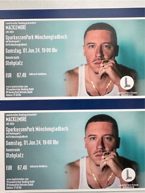 2 x Macklemore Tickets 01.06. Mönchengladbach Stehplatz in Rostock