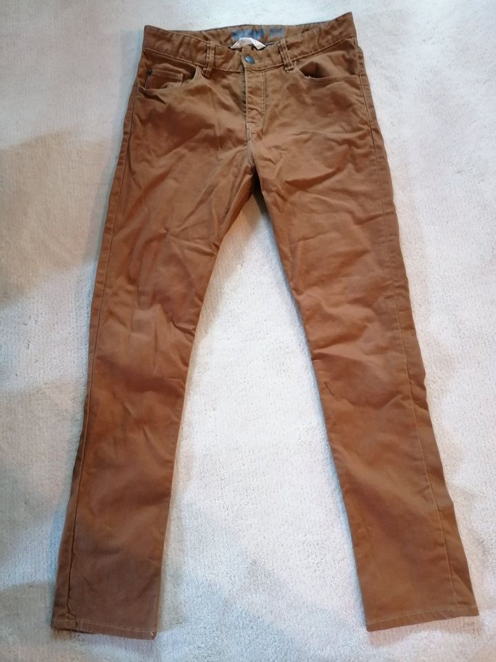 H&M Baumwollhose, braun/ocker, Gr. 164, wie neu, skinny in Butzbach