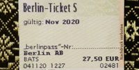 Berlin S-TICKET / Fahrschein / BVG Karte. Gültig November 2020 Berlin - Charlottenburg Vorschau