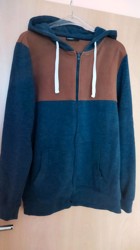 Sweatshirt mit Reißverschluss , Braun/ Blau in Marienheide