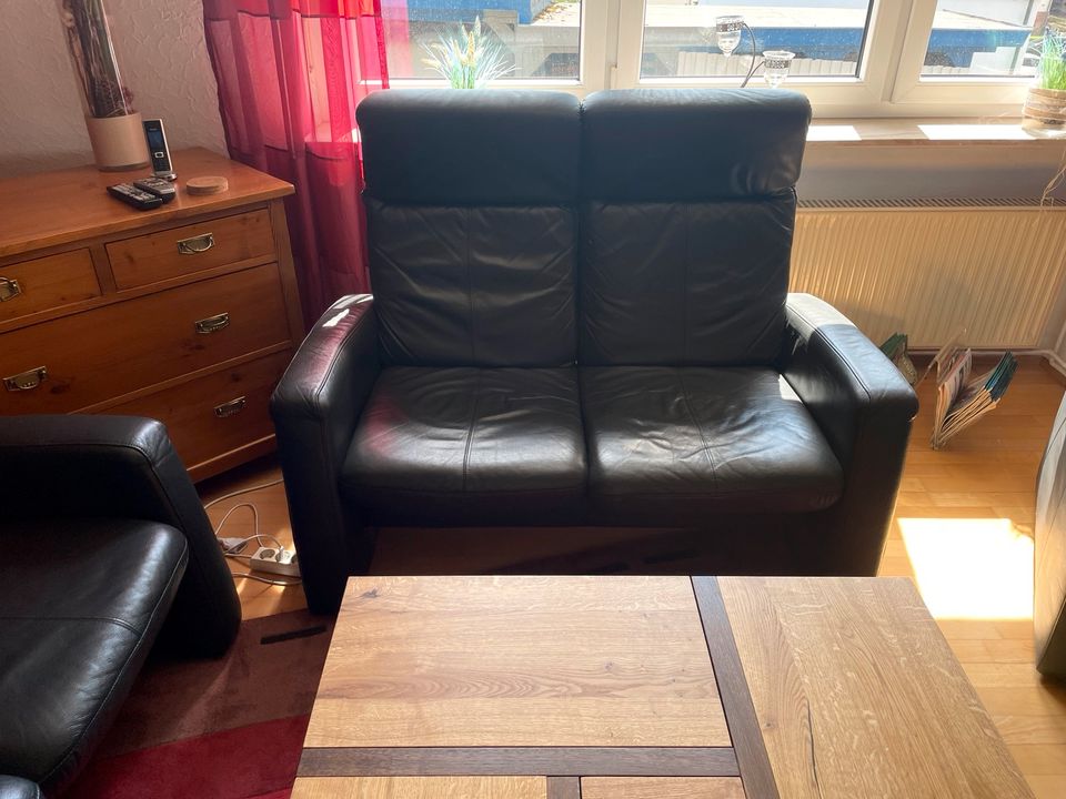 3er Set Ledersofa 3 Sitzer Couch Schwarz 3er, 2er, 1er Sessel in Schlitz